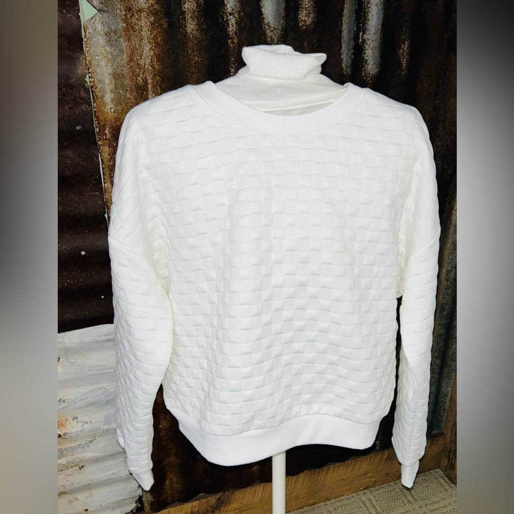 Paper Crane White Quilted Textured Pullover Sweatshirt-size S
